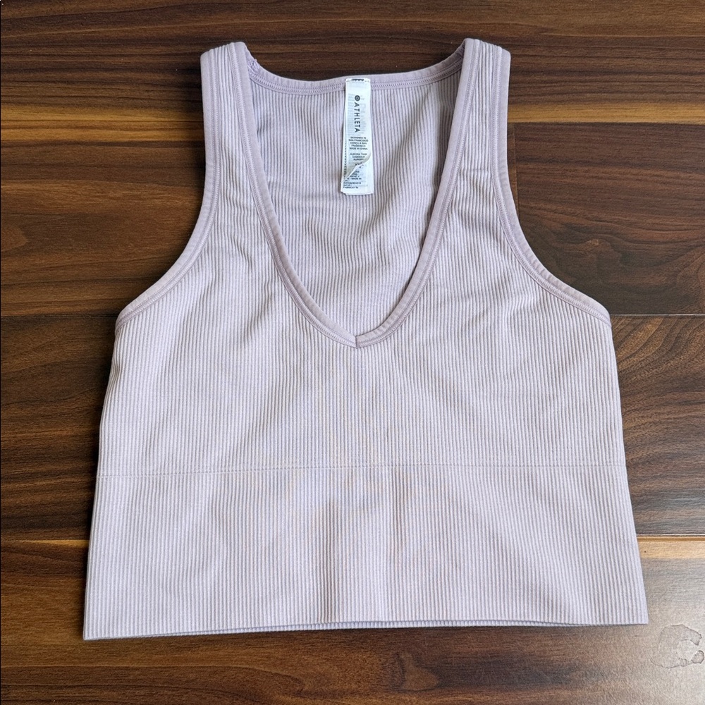 Athleta Off White V-Neck Ribbed Tank Top size XXS in light pink color